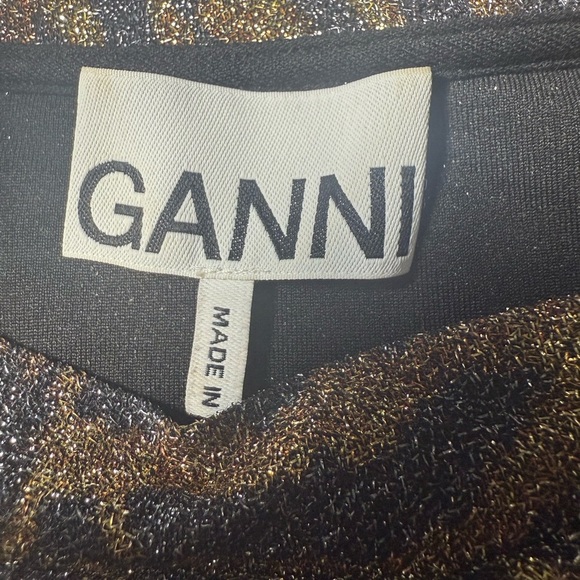 Ganni Gold and Brown Zebra Print Fitted Top Size 40/L - Picture 2 of 10